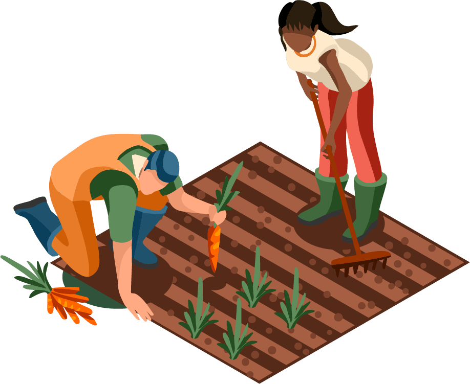 graphic drawing of two people farming a field