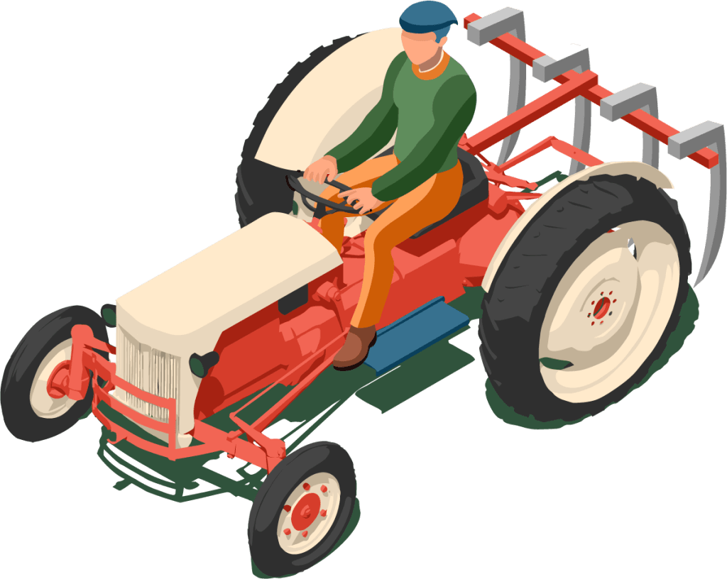 graphic drawing of man driving a tractor