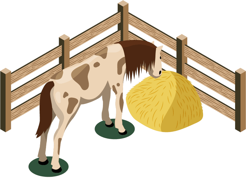 graphic drawing of a horse eating hay